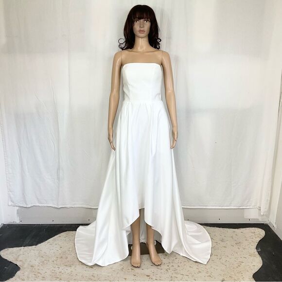 NEW Mori Lee style 21644 ivory satin high low hem line maxi gown wedding 2 - Picture 3 of 11